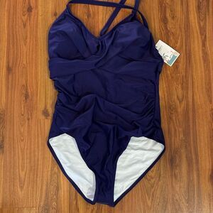 NWT B2Prity navy ruched one piece swimsuit L